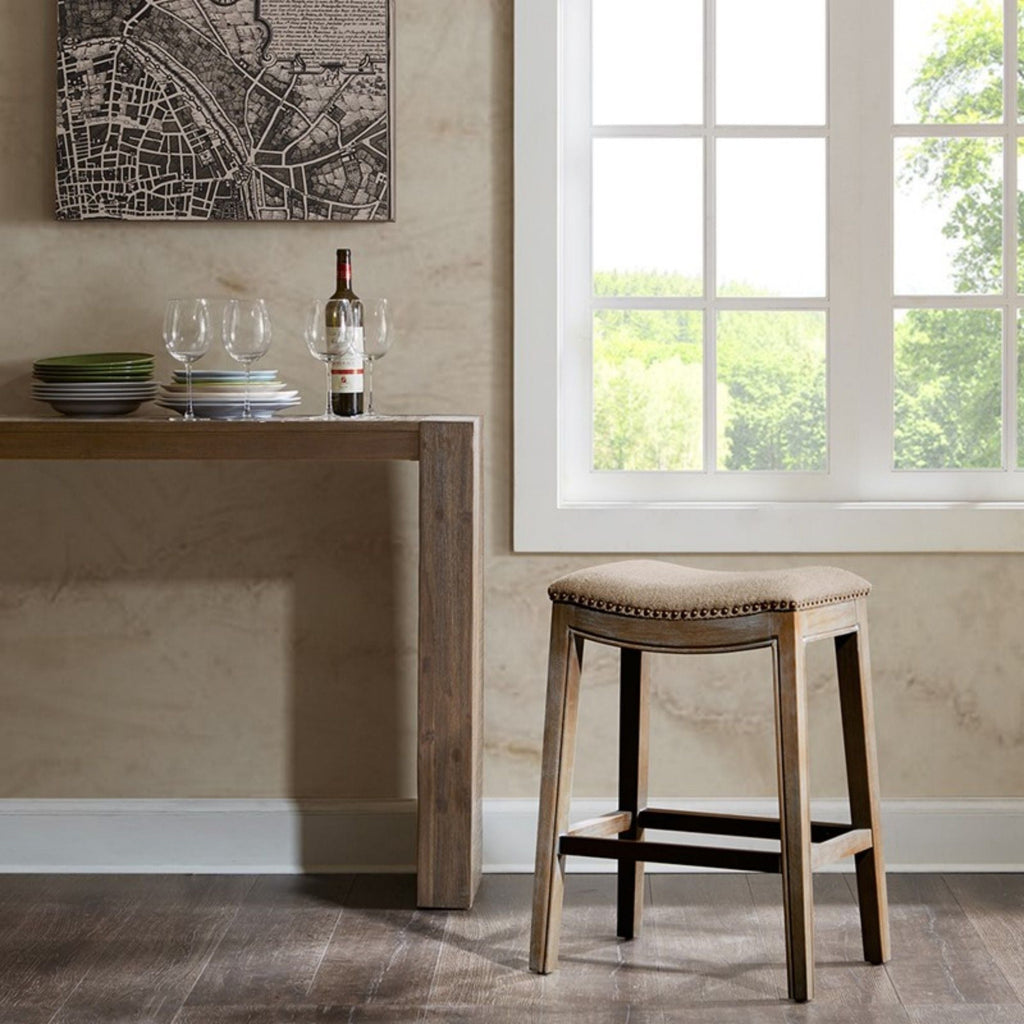 Saddle Counter Stool with High Density Foam - Light Brown