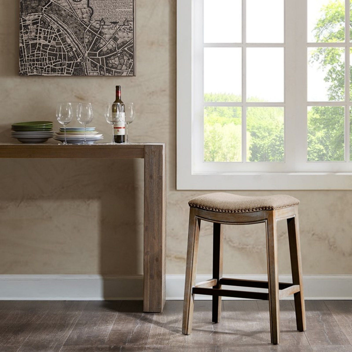 Saddle Counter Stool with High Density Foam - Light Brown