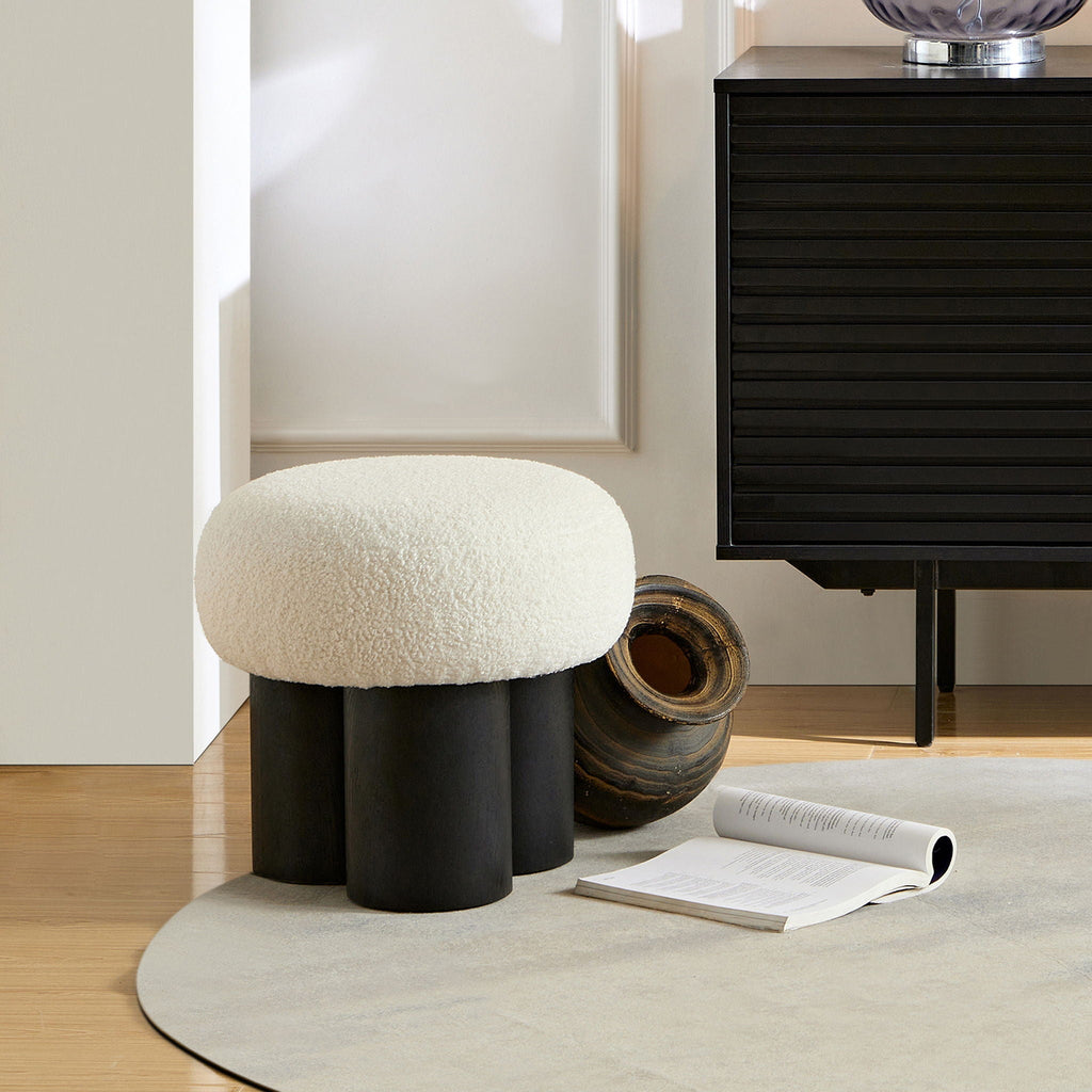 Versatile Mushroom Stool Ottoman with Cushion - Dark Brown, White, Beige