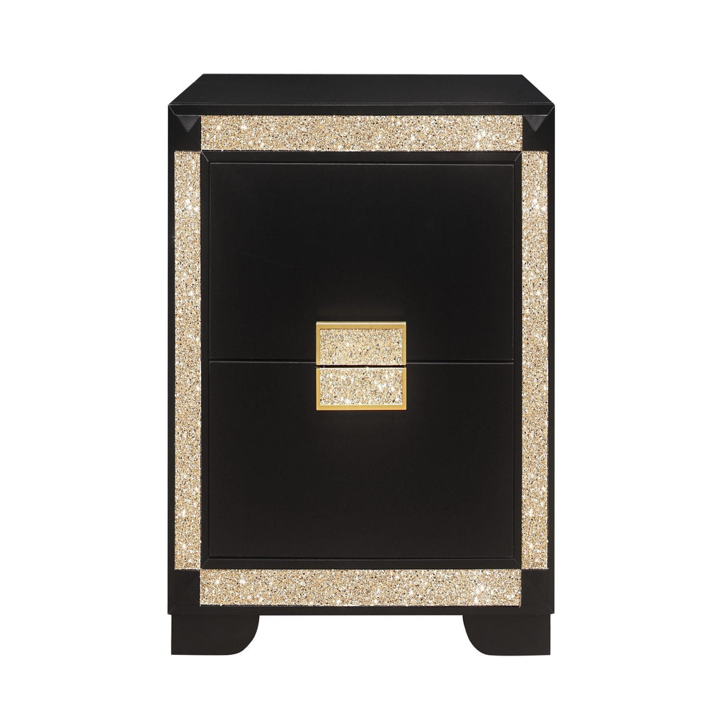 Black 5 Piece Bedroom Set with Glitter Detail and Padded Headboard