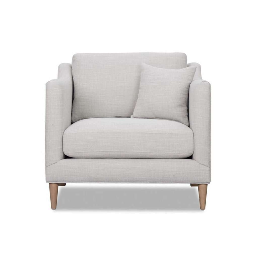 Beige Arm Chair with High Track Arms and Solid Wood Legs
