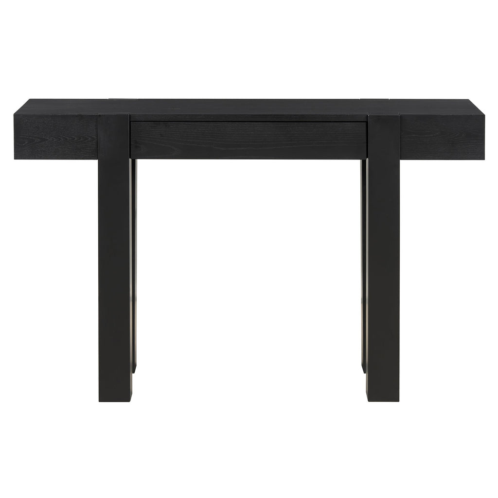 Rustic Minimalist Console Table with Hidden Drawer and Power Outlet - Brown