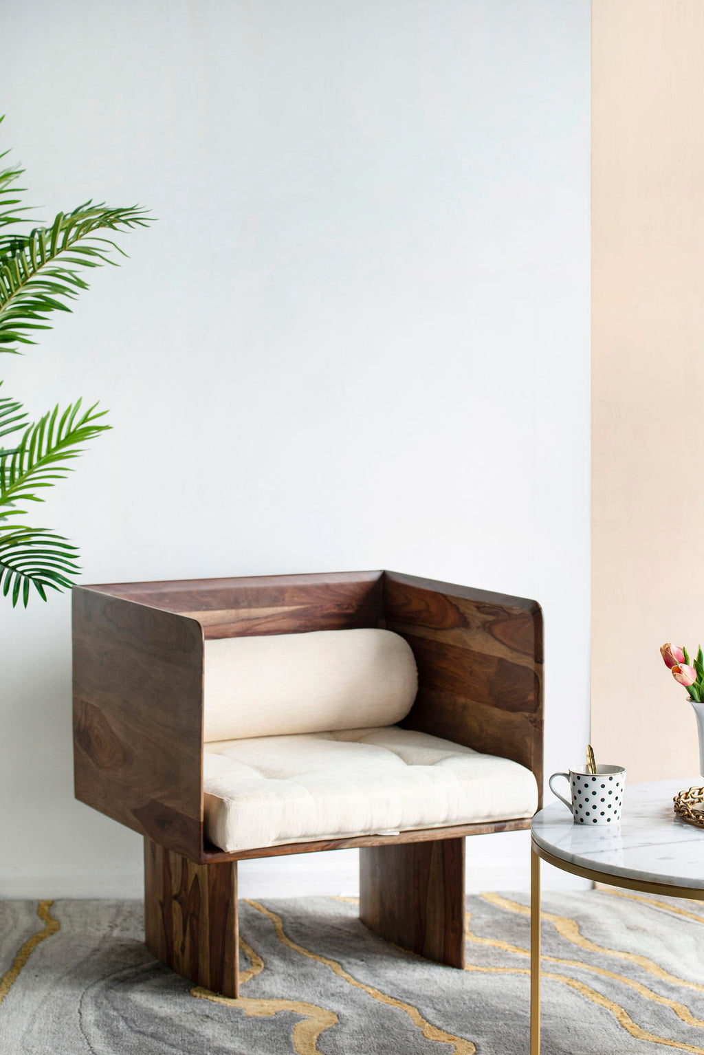Wooden Arm Chair with Panel-Style Legs - Brown