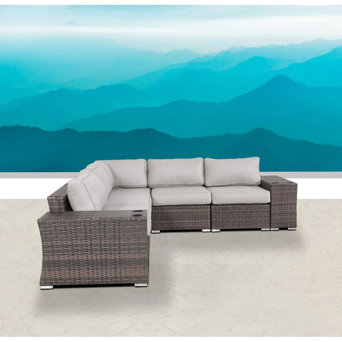 Rattan Sectional Sofa Set with Cushions - Gray, Dark Brown, or Beige