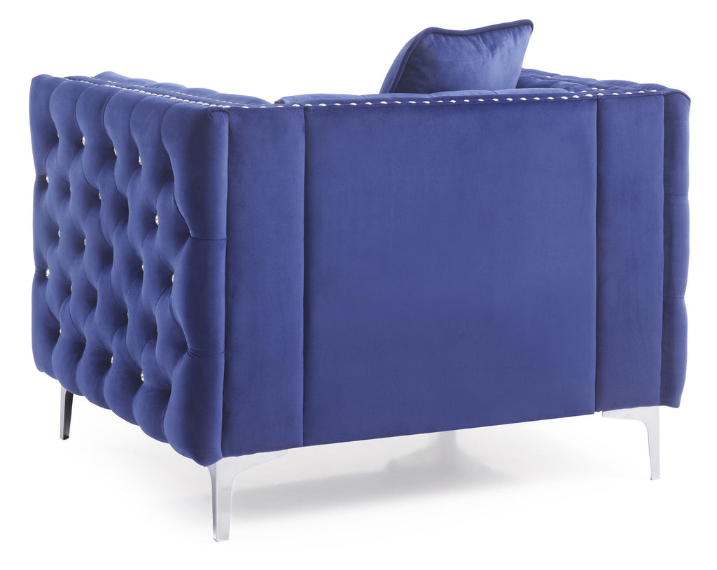 Tufted Design Arm Chair with Faux Diamond Buttons - Black or Blue