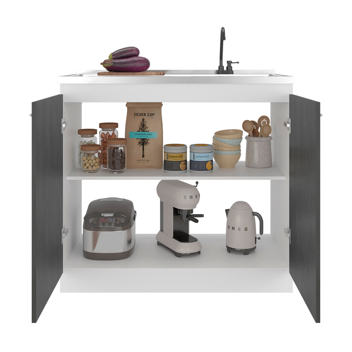 Salento Freestanding Sink with Double Door Cabinet - Engineered Wood