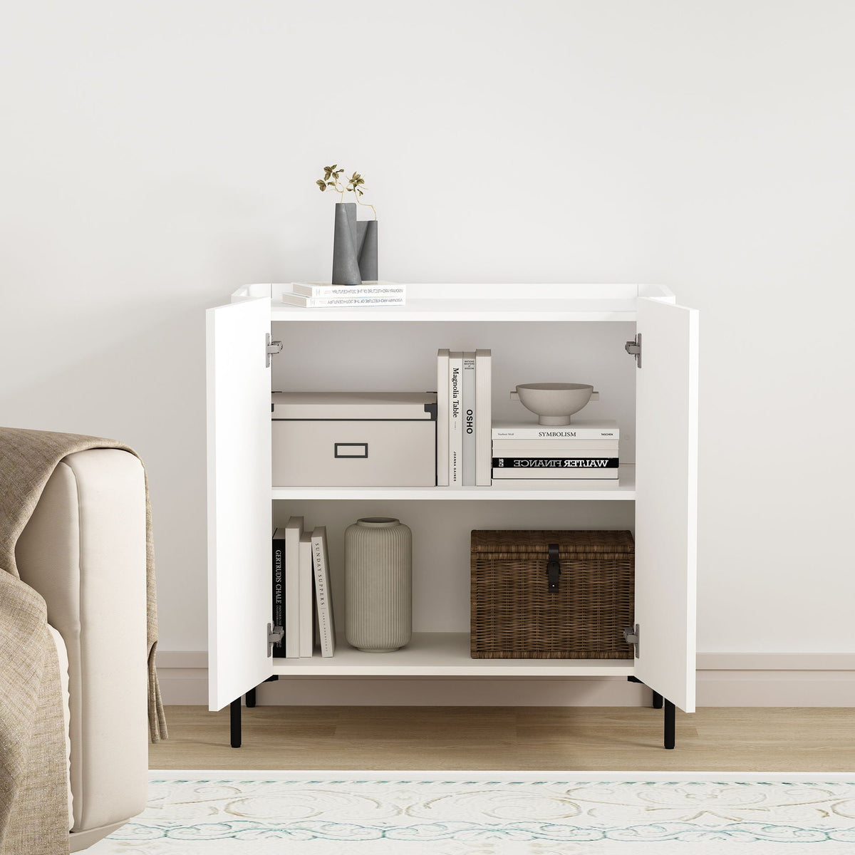 Abbey Accent Cabinet with Soft Close Doors and Rounded Edges - White or Light Brown