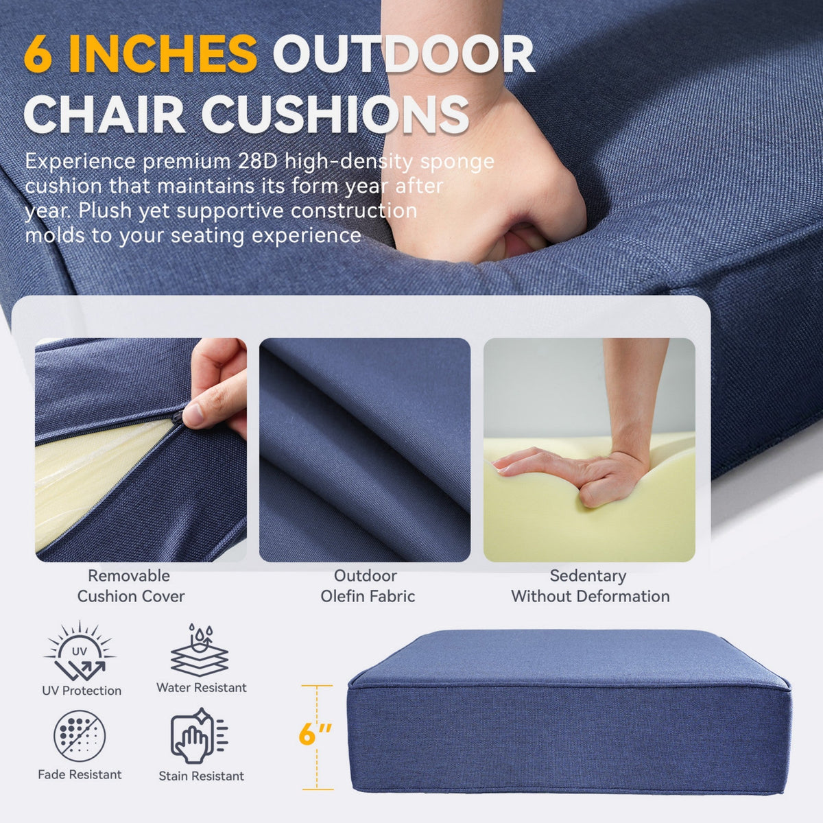 6" Thicker Outdoor Chair Cushion Set with Waterproof Olefin - Neutral