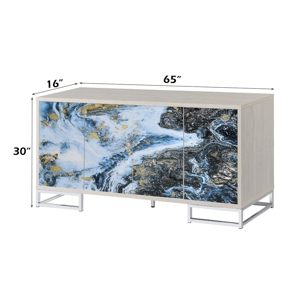 Liam Marble Paint Console Cabinet with Chrome Base - Multi