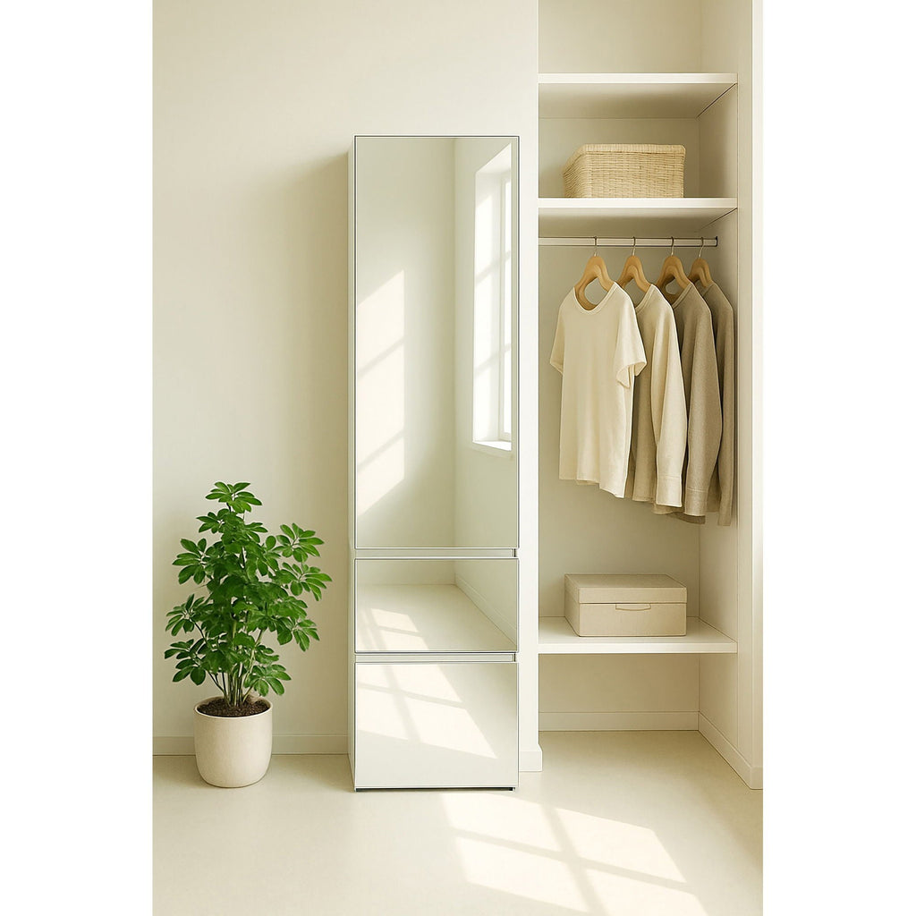 Slim Modular Closet Cabinet with Mirror - White