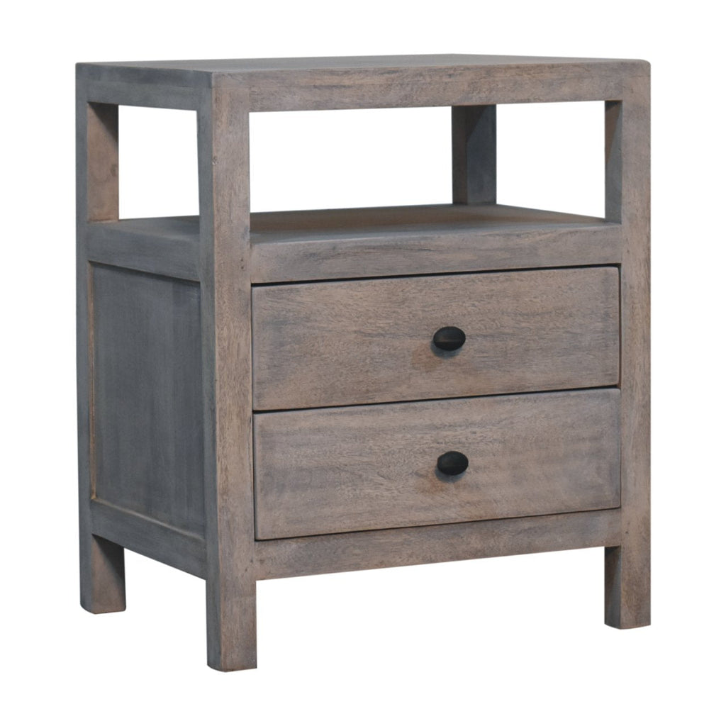 Acid Wash 2-Drawer Open Bedside Table with Open Shelf - Weathered Finish