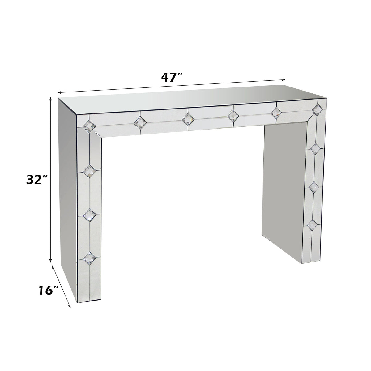 Hessa Mirrored & Faux Rhinestone Console Table with Sled Base – Silver