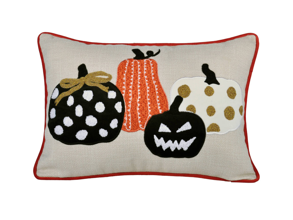 Halloween Pumpkin Embroidered Throw Pillow with Polka Dot – Multi