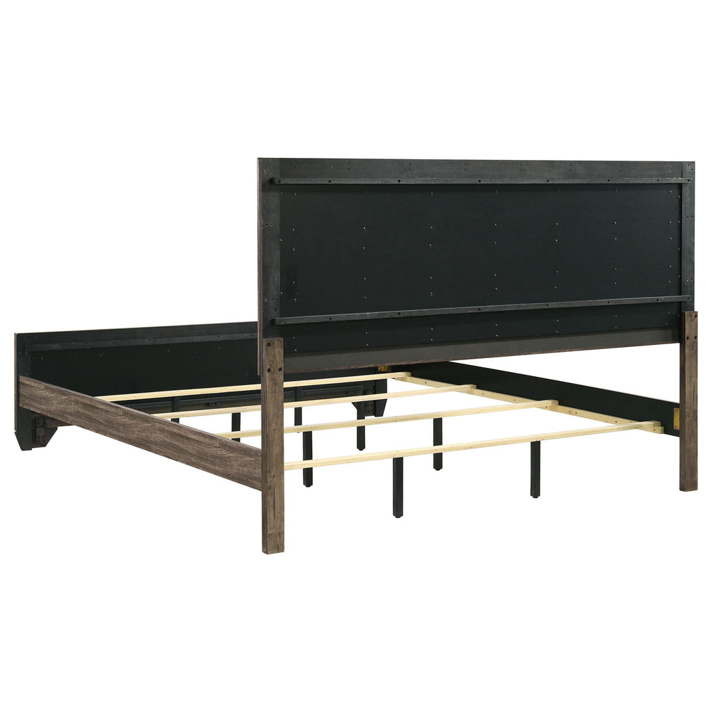 Oatfield Panel Bed with Slatted Design - Dark Brown
