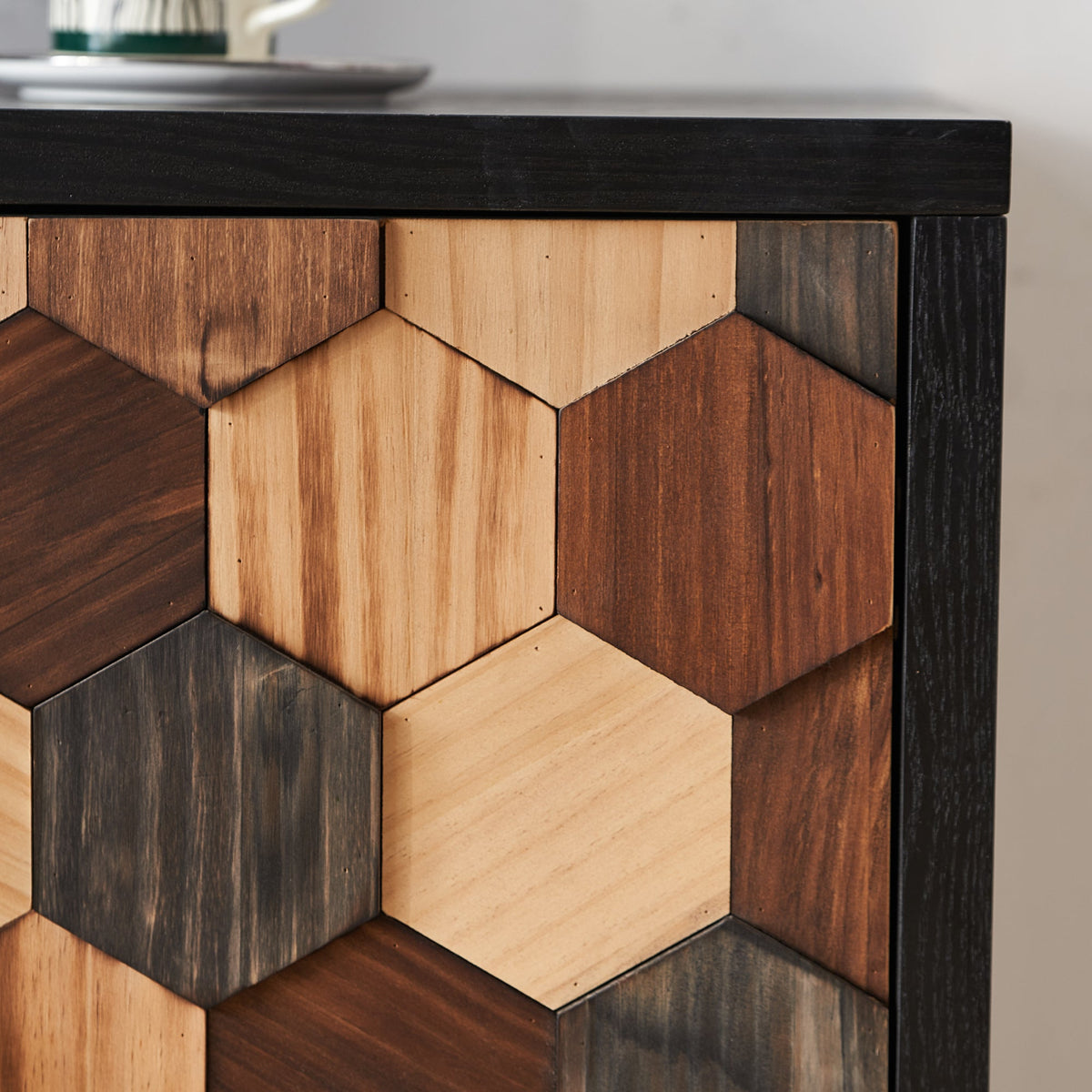Distressed Storage Cabinet with Honeycomb Pattern - Engineered Wood