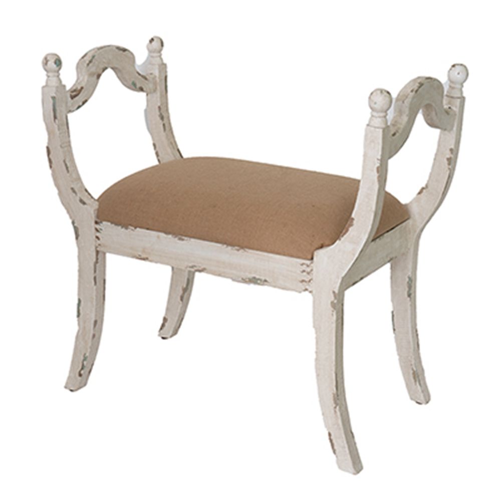 Farmhouse Vanity Bench with Padded Seat - Beige and White