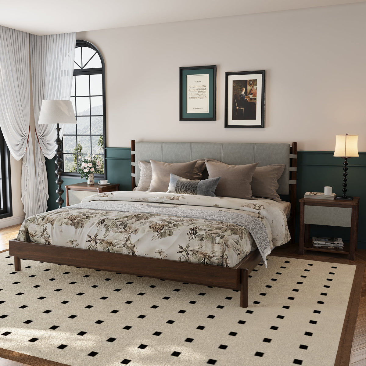 Modern King Bed Frame Set with 2 Nightstands - Wood Bedroom Set