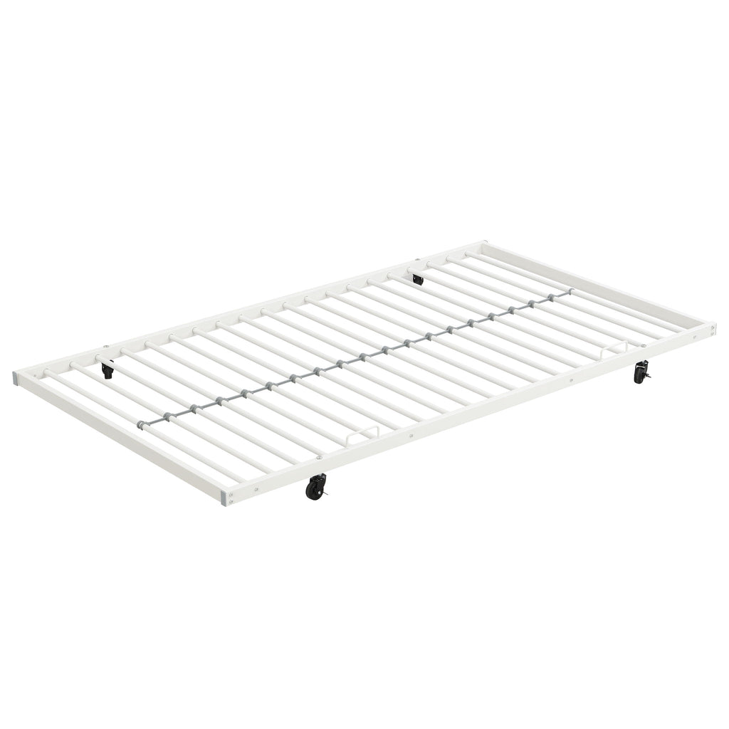 Twin Over Twin Bunk Bed with Trundle - Sturdy Metal Frame - Pearl Silver, White, or Pink