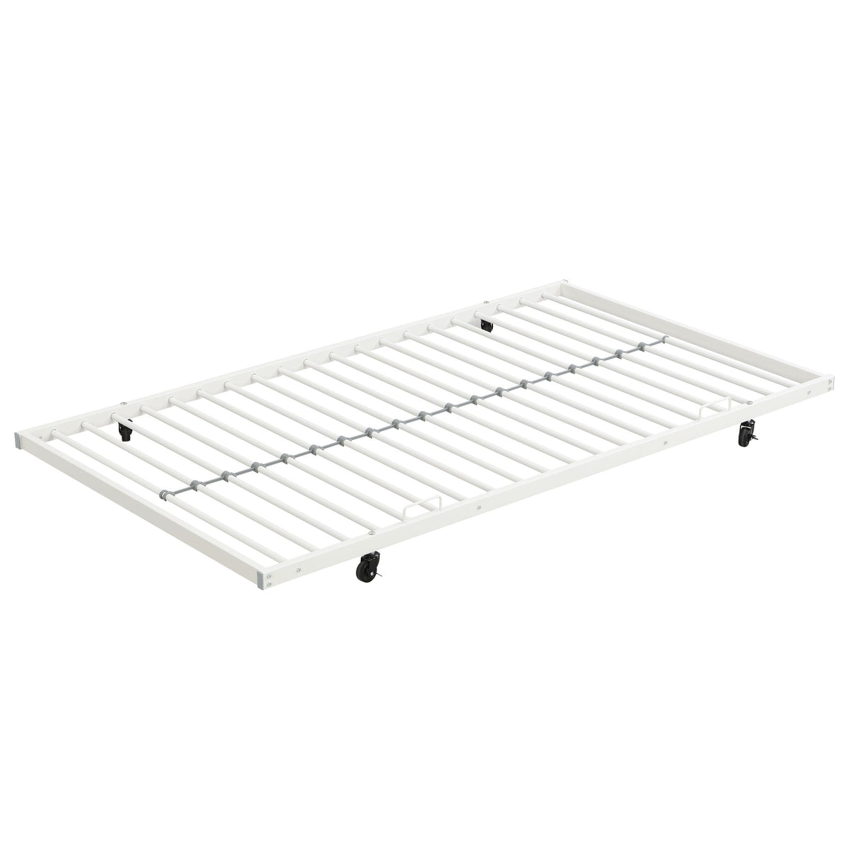 Twin Over Twin Bunk Bed with Trundle - Sturdy Metal Frame - Pearl Silver, White, or Pink
