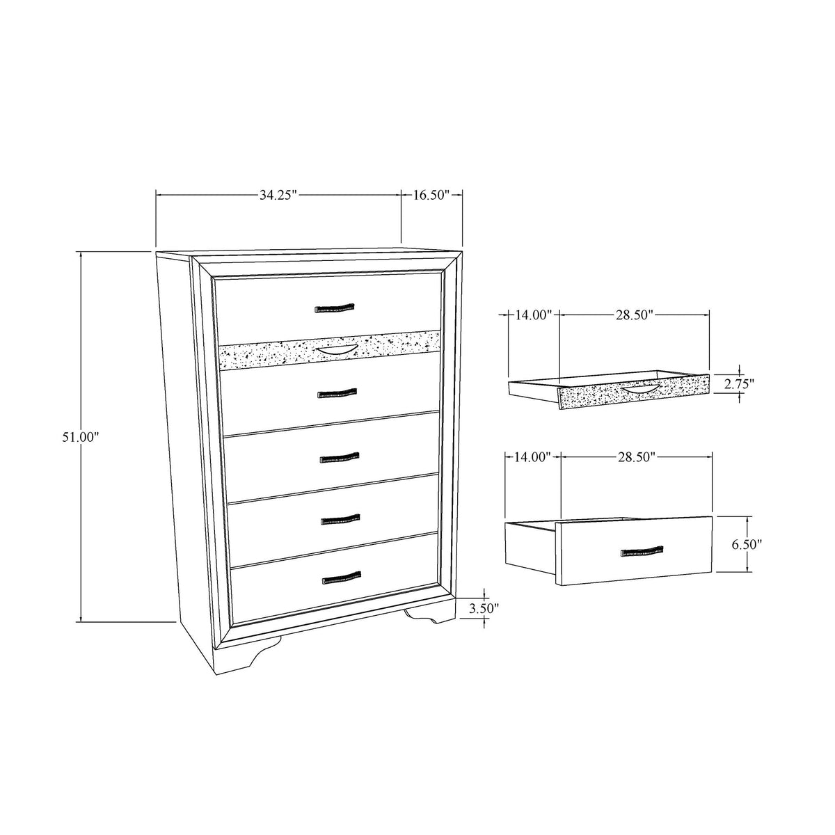 Gray Sparkle Accent Chest with Jewelry Drawer - Ryder