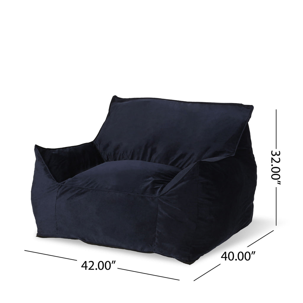 Velveteen Bean Bag Chair with Armrests - Midnight Blue
