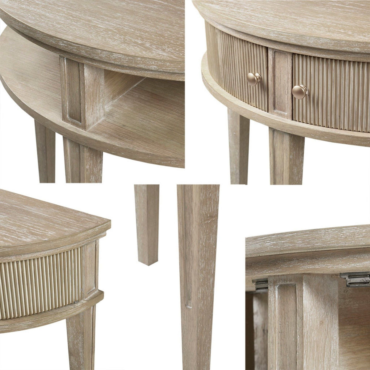 Vintage Inspired Storage Console Table with Fluted Doors - Light Brown