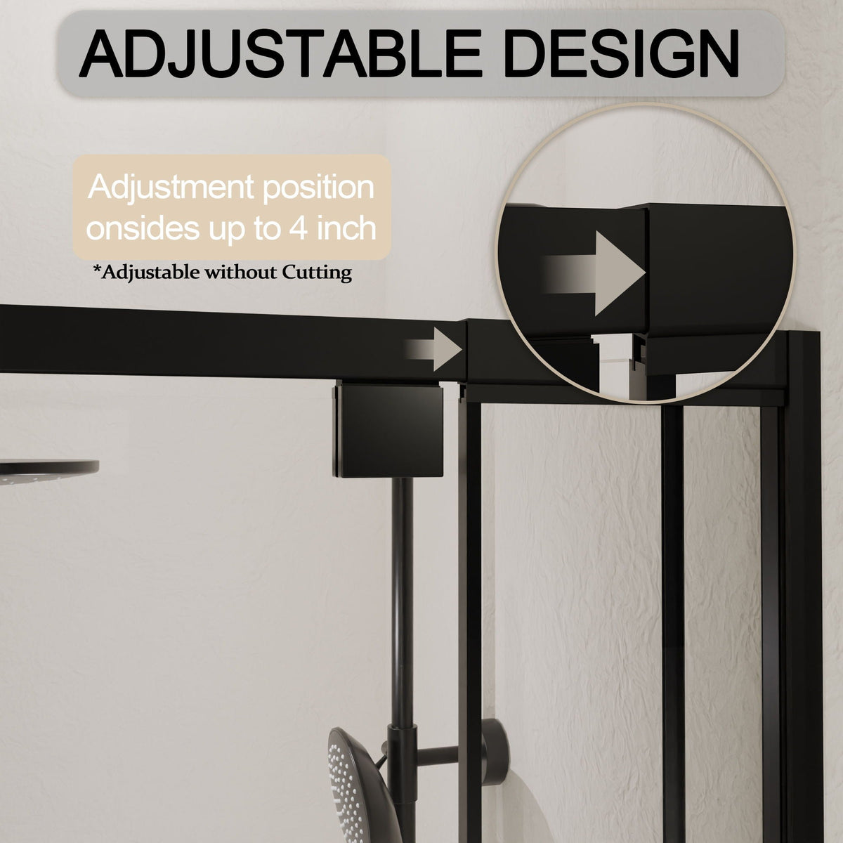 Semi Frameless Pivot Hinged Shower Door with Reversible Design - Black