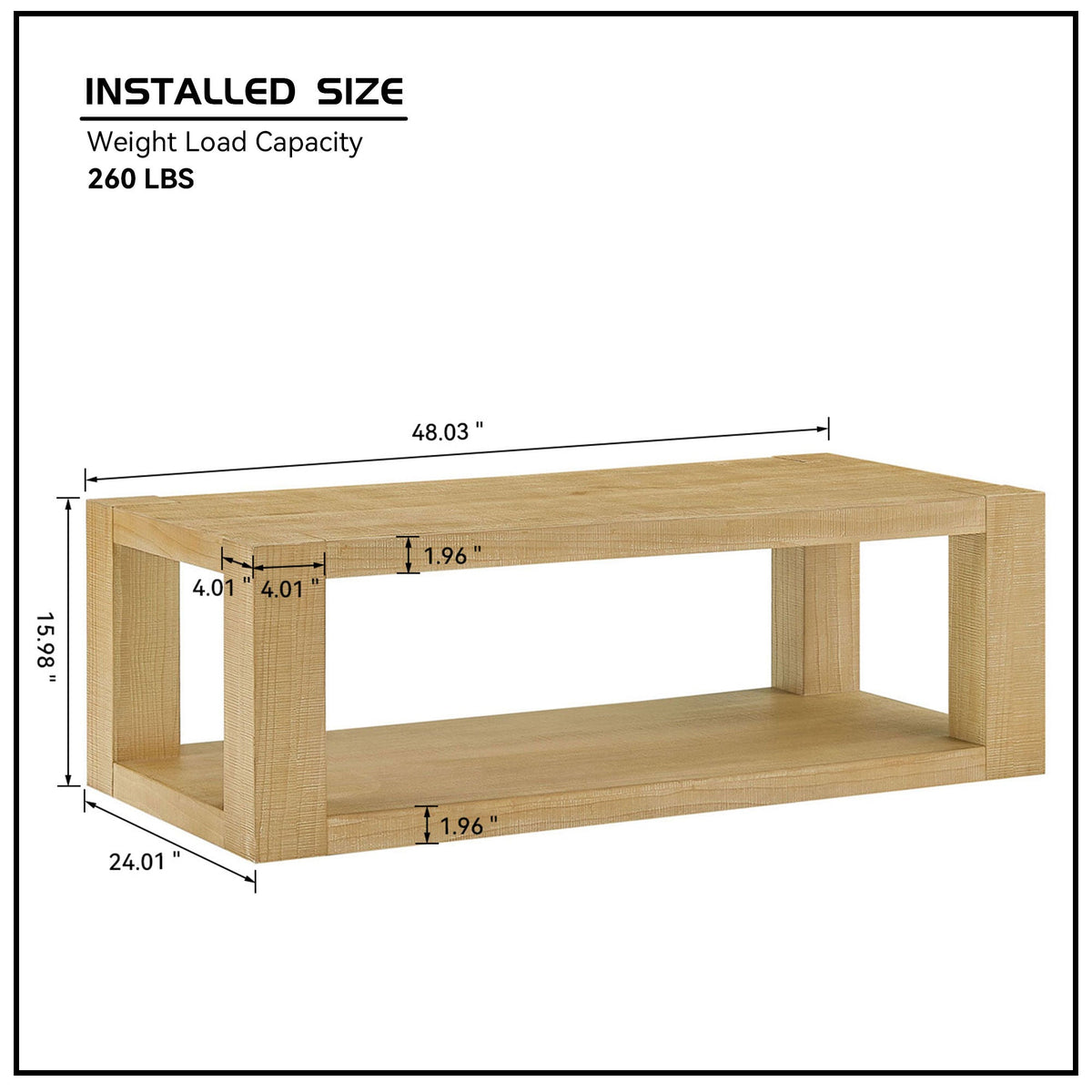 Modern 48 Inch Rectangular Coffee Table with Two-Tier Design - MDF