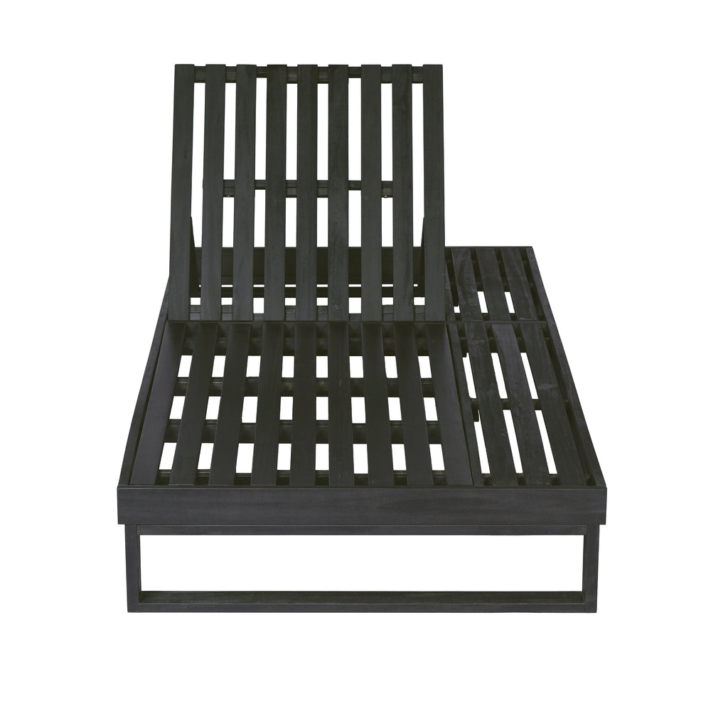 Black Acacia Wood Chaise Lounge with 4-Position Adjustable Backrest - Black