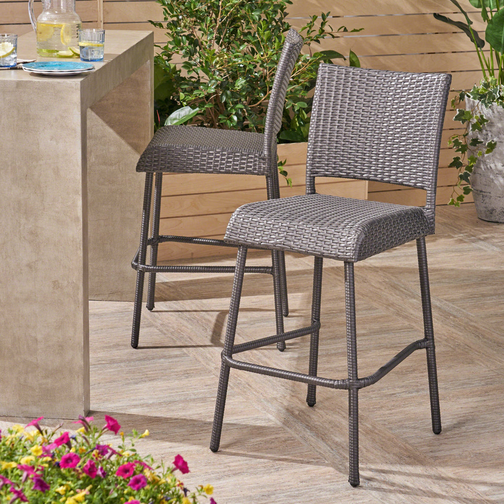 29" Outdoors PE Rattan Armless Barstools with Woven Finish - Grey