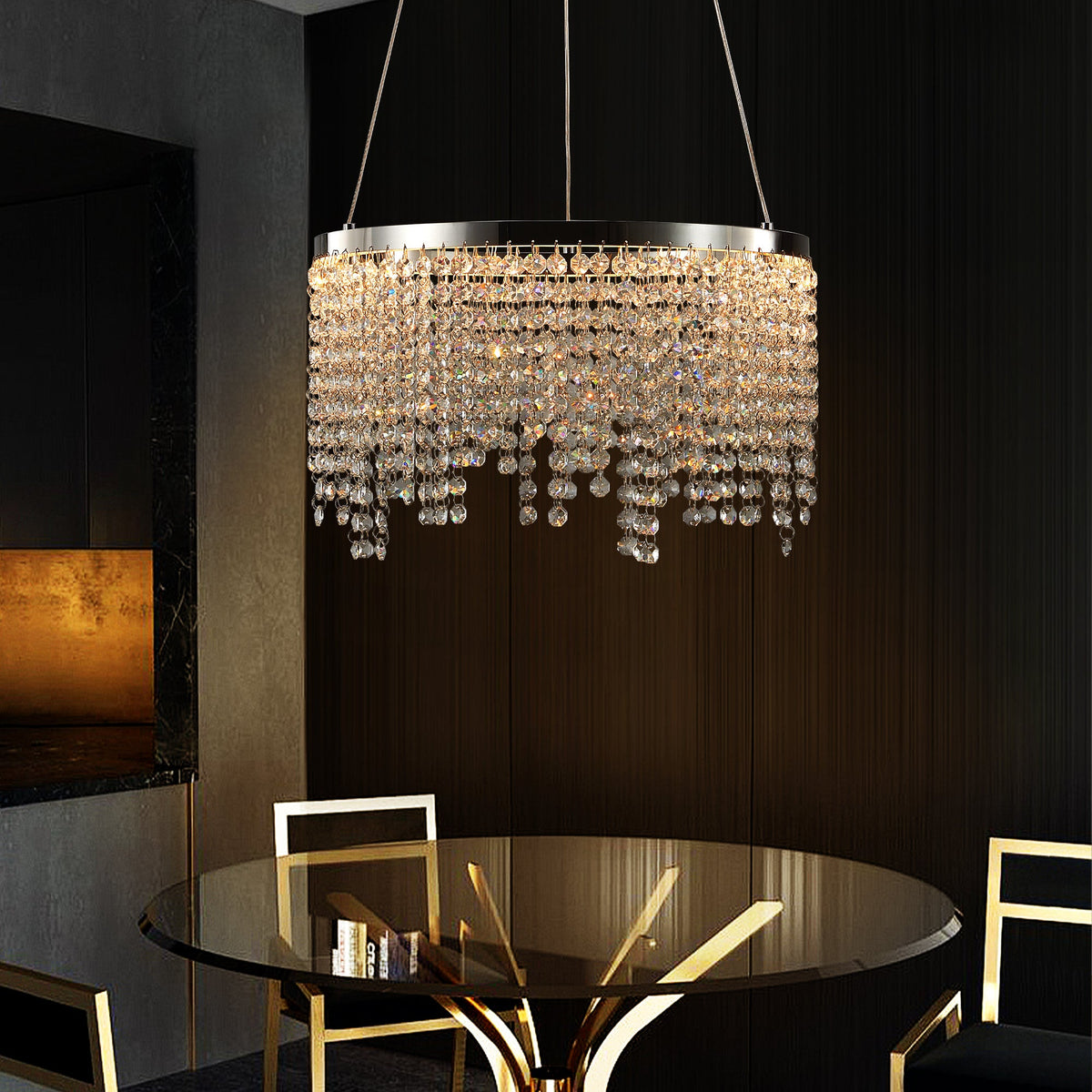 16-Inch Crystal LED Chandelier with Adjustable Height - Chrome/Transparent