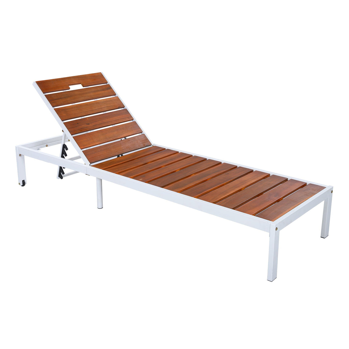 Outdoor Chaise Lounge Chair with Adjustable Backrest - Brown / White