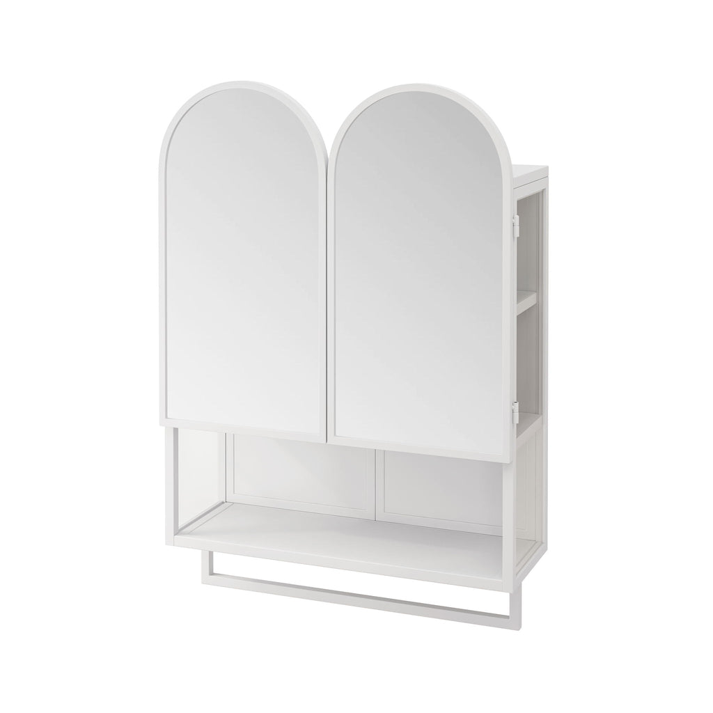 Double Arched Mirror Wall Cabinet with Adjustable Shelves and Towel Rack - Black or White