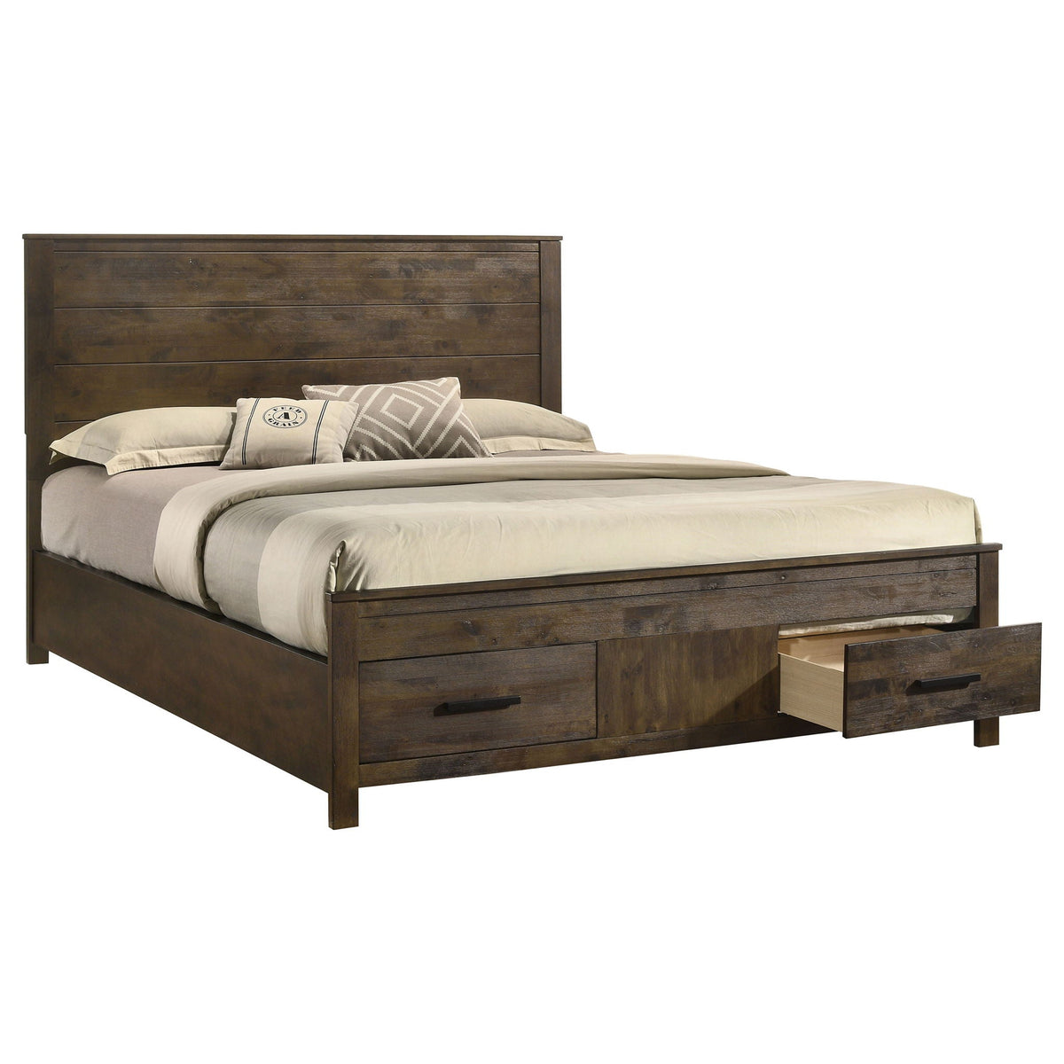 Woodmont California King Storage Bed Rustic Golden Brown