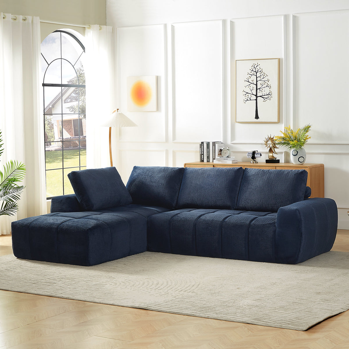 Faux Fur L-Shape Luxury Sectional Oversized Sofa with Plush Comfort - White