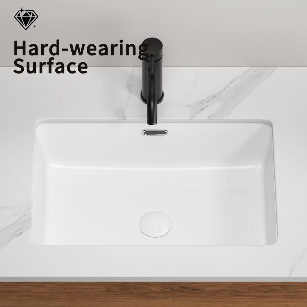Rectangular Undermount Bathroom Sink with Modern Luxury Finish - White Ceramic