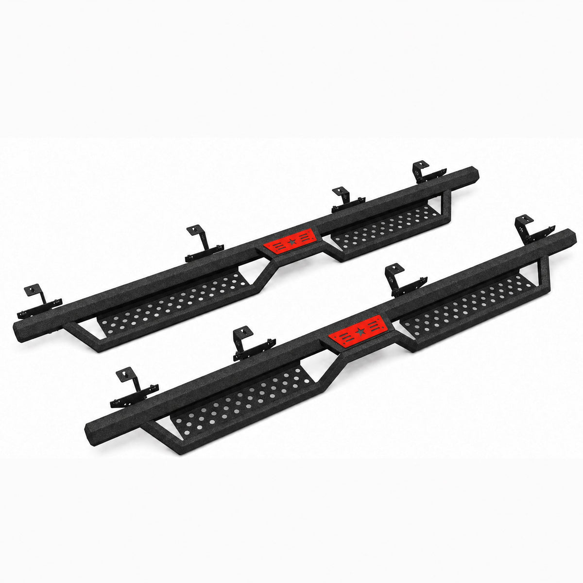 Hexagonal Style Running Boards with Carbon Steel Construction - Black