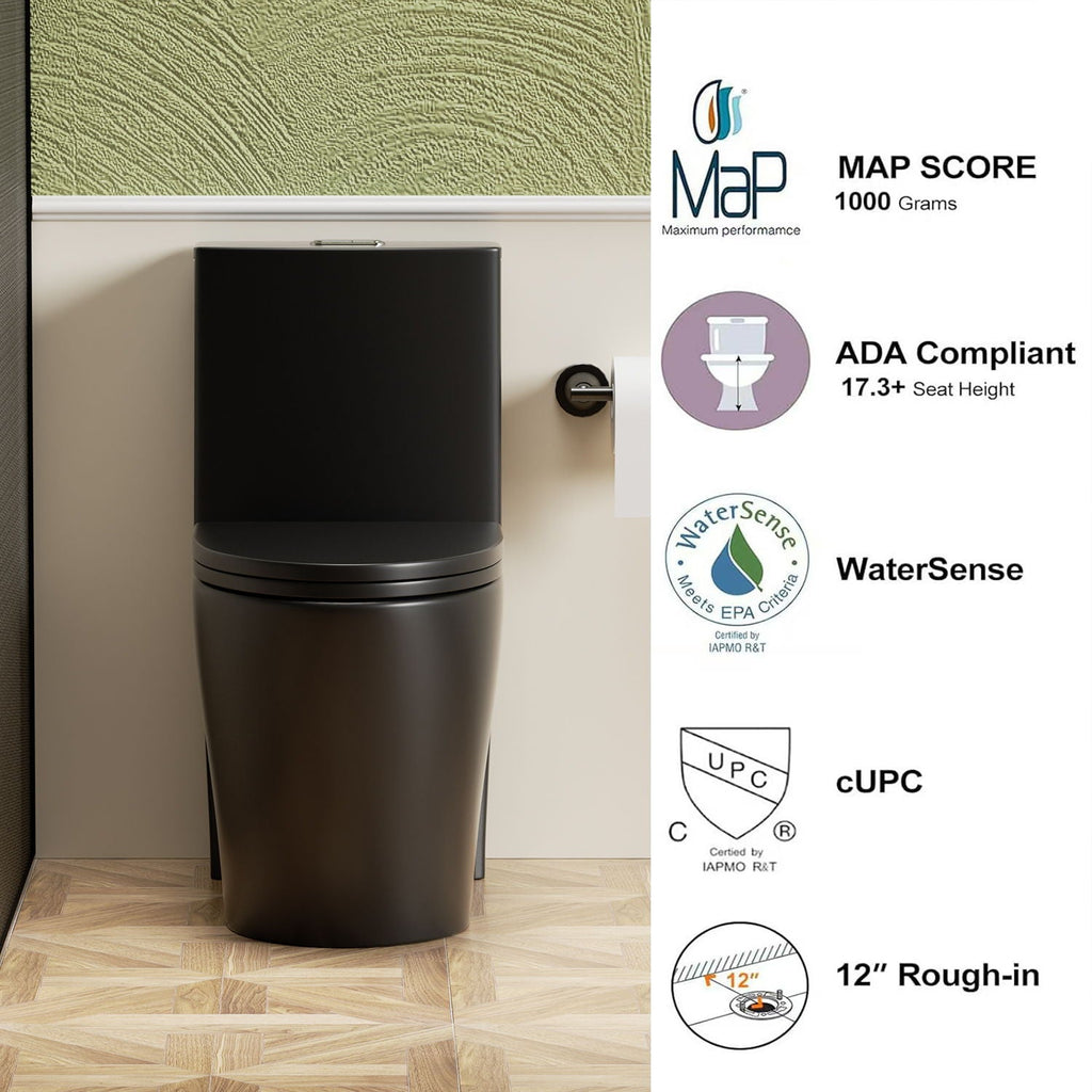 1 Piece Toilet with Tornado Flush and Dual Flush - ADA Height Chair - Gray, Pink, or Black