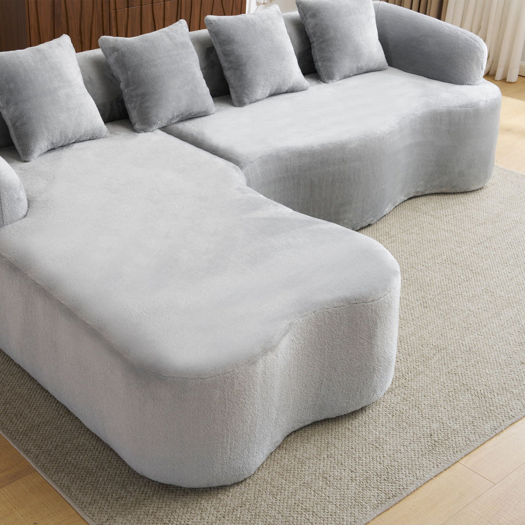 Modular L-Shape Sectional Sofa with Curved Chaise - Green, Beige, Gray