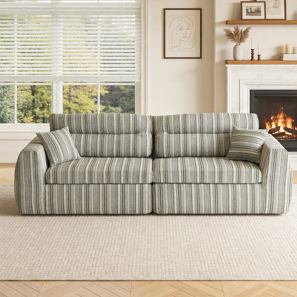 3 Seater Stationary Sofa with Throw Pillows - Multiple Colors