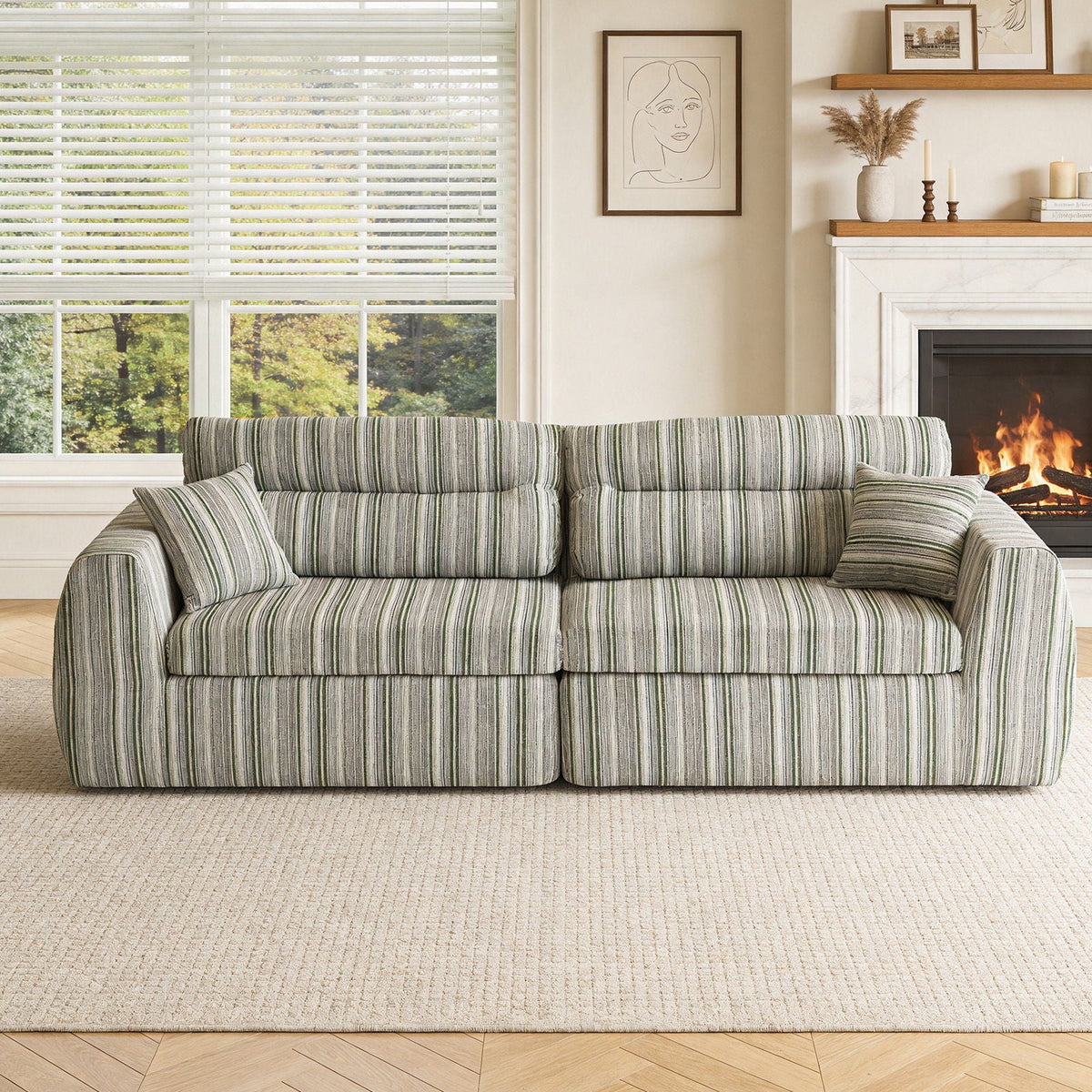 3 Seater Stationary Sofa with Throw Pillows - Multiple Colors