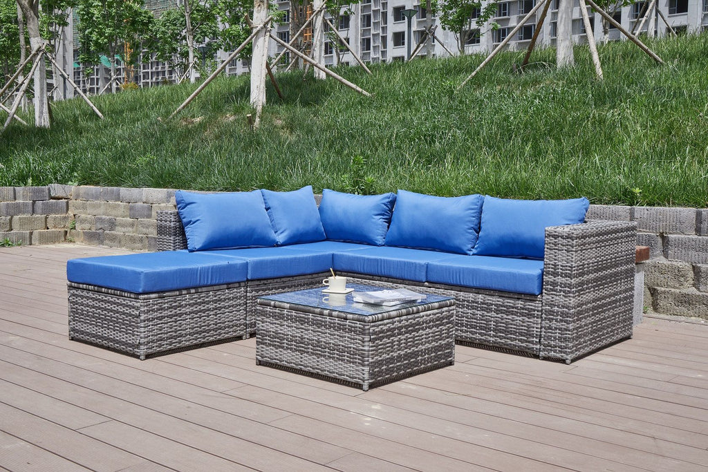 Dark Gray Patio Sofa With Cushions and Table - All-Weather Wicker