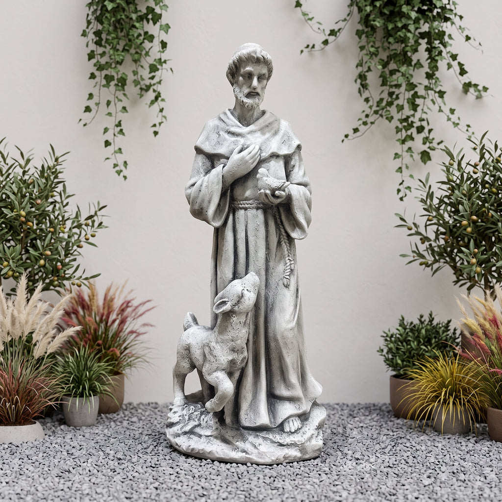 Magnesium Oxide Saint Statue with Lamb - Weatherproof Religious Sculpture