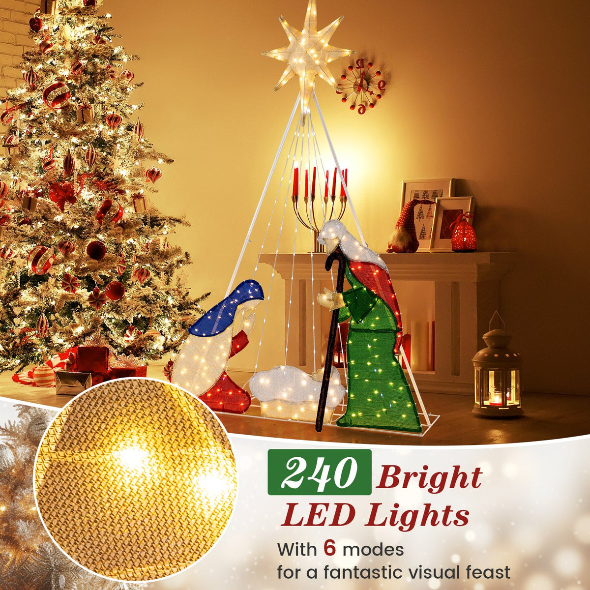 6 Feet Lighted Nativity Scene with 240 LED Lights