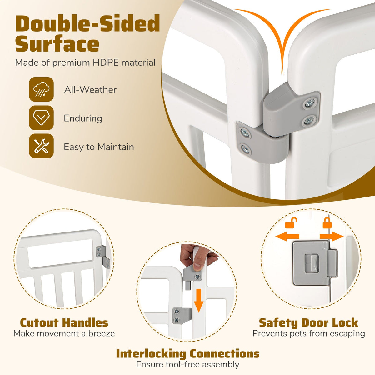 6-Panel Tall Dog Playpen Foldable Pet Fence with Locking Door-White