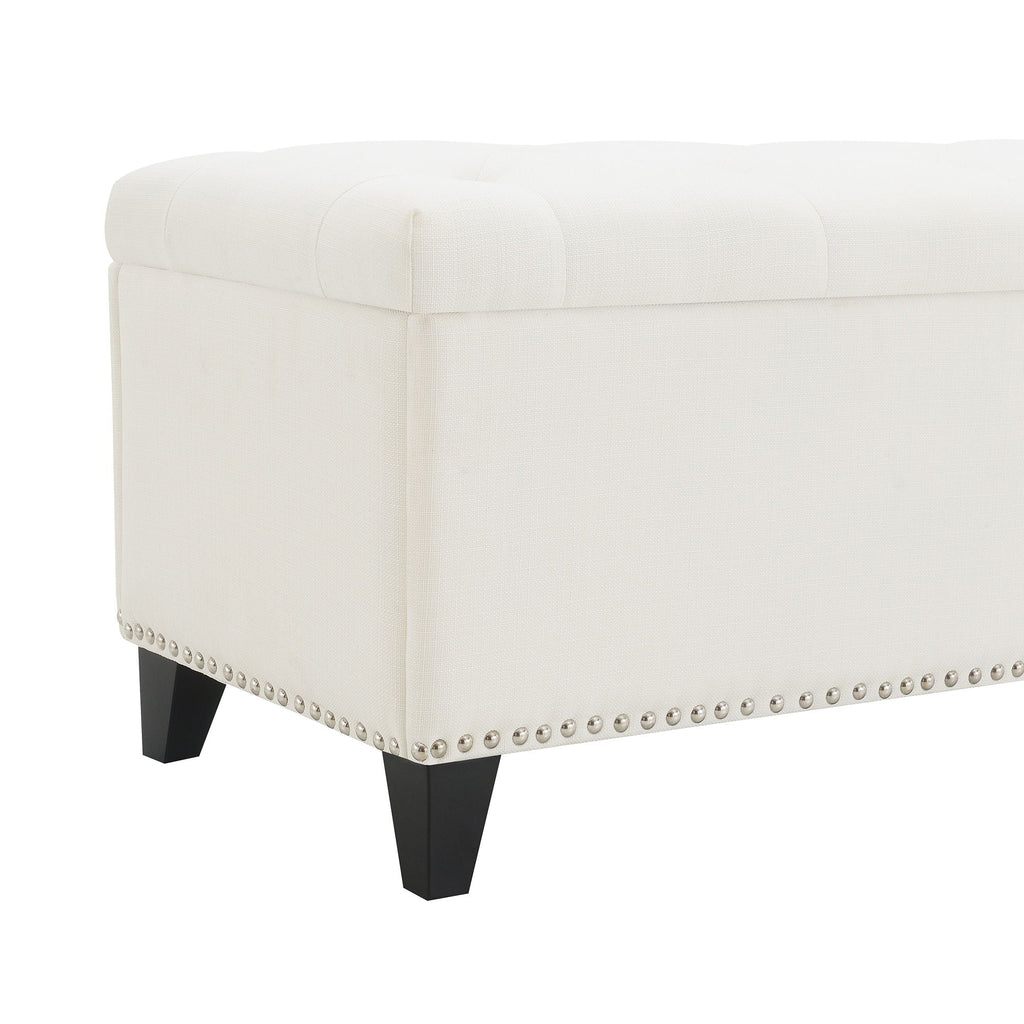 Button-Tufted Storage Ottoman with Safety Close Hinge - Light Brown or Black