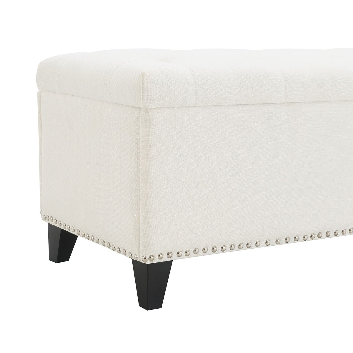 Button-Tufted Storage Ottoman with Safety Close Hinge - Light Brown or Black