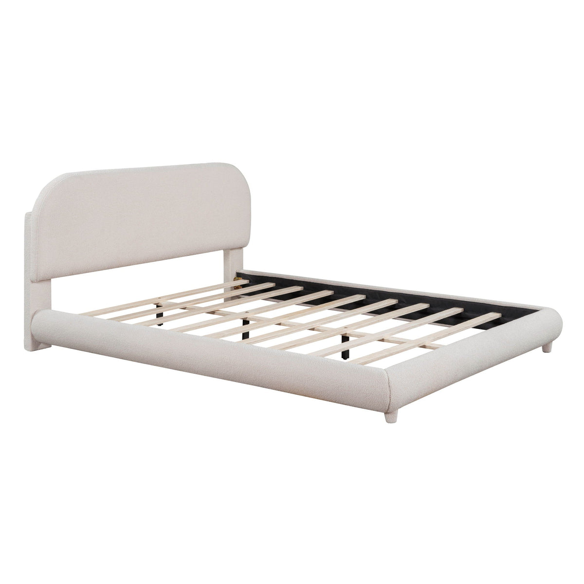 Upholstered Platform Bed with Curve-Shaped Frame - Teddy Fleece - Beige or Dark Gray