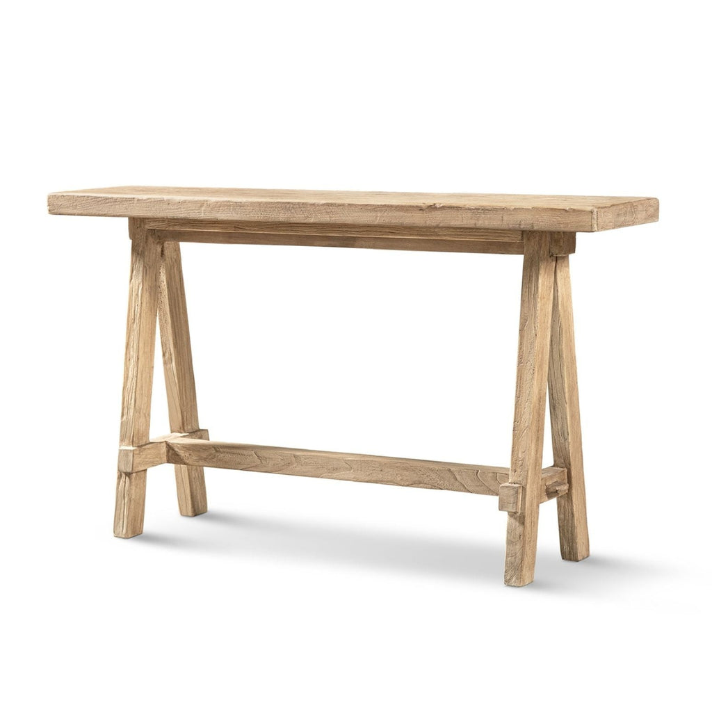 Trestle Coffee Table with Solid Reclaimed Elm Construction - Dark or Light Brown