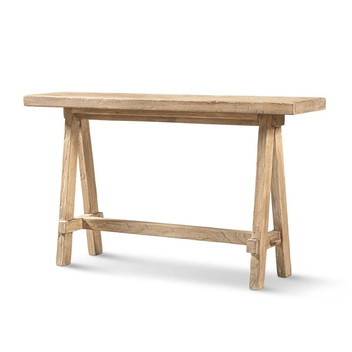 Trestle Coffee Table with Solid Reclaimed Elm Construction - Dark or Light Brown